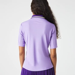 Women's <b>purple</b> <b>polo</b> <b>shirt</b> short sleeve solid color knitted quick dry casual top with bright line collar decoration - Product Image 3