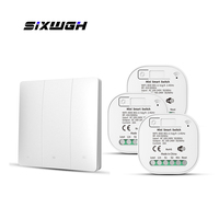 SIXWGH Selbstversorgender WLAN-Smart-Schalter-Kit 2-fach 2-Wege Eckig 10A 100-240V AC Smart Life App Fernbedienung