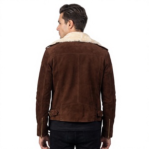 <b>Men's</b> <b>Brown</b> <b>Suede</b> Moto <b>Jacket</b> With Faux Fur Lining Zipper Closure Winter Outerwear - Product Image 4
