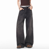 Jean Buggy Homme en Denim Délavé Tendance Style Américain Rétro Coupe Ample Polyvalent Jambe Droite Large Effet Queue de Chat
