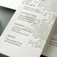 Carte de menu de mariage personnalisée, élégante, vintage, avec lettrage floral en relief, pour la décoration de table de banquet
