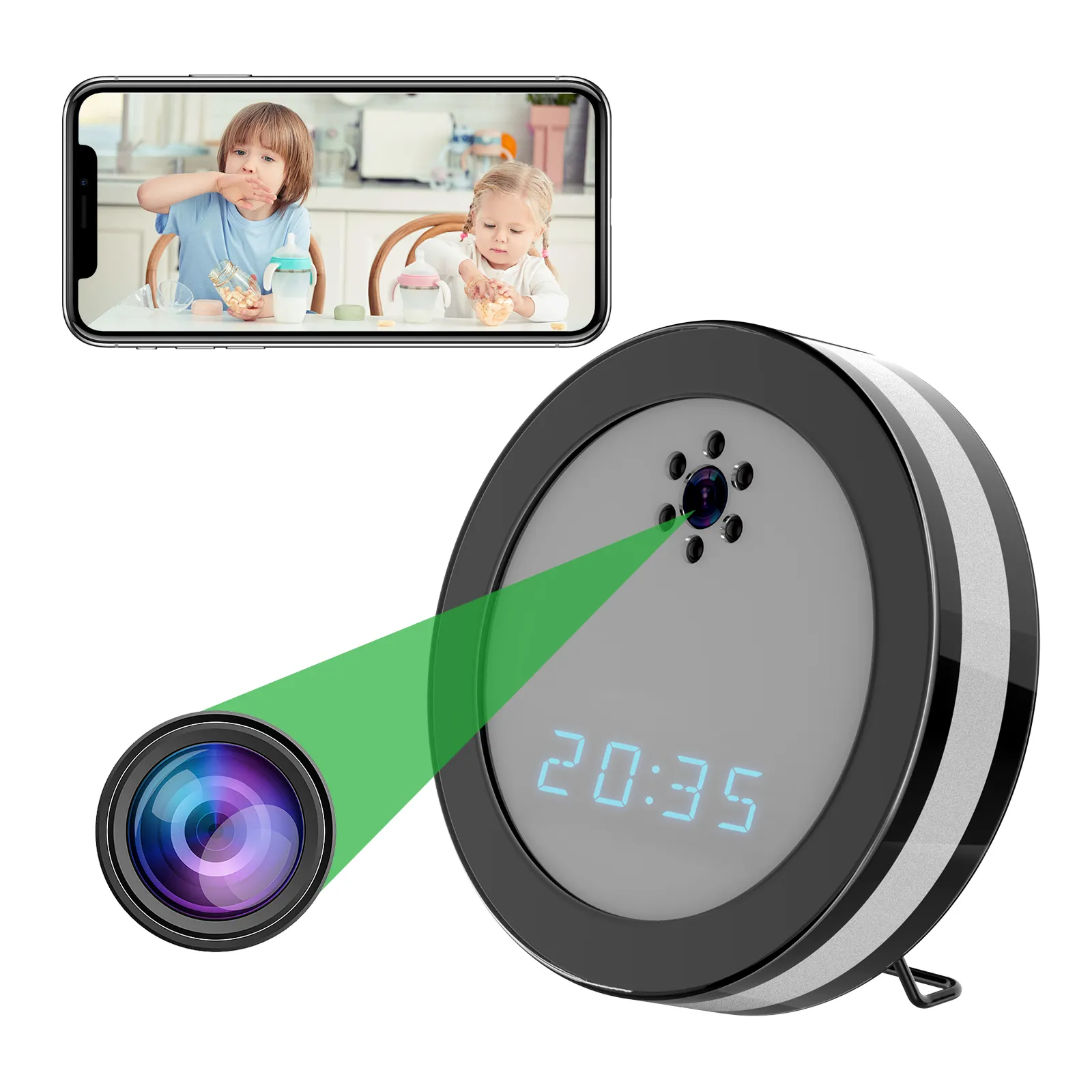 Mini Table Desk Clock Video Camera WIFI Camera Wireless Electronic Clock DV Baby Monitor Remote Monitoring Cam