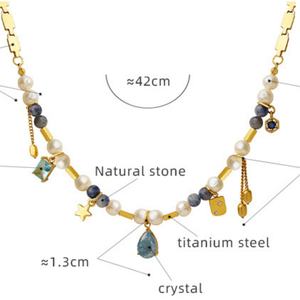 Vintage French Beaded Necklace With Natural Stone Freshwater Pearl Glass Crystal <b>Titanium</b> Copper-Stainless Steel Clavicle <b>Chain</b> - Product Image 5