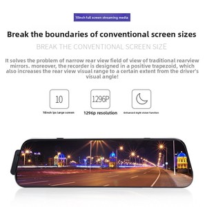 Streaming IPS Rückspiegel-<span class=keywords><strong>Dashcam</strong></span> 10-Zoll Vollbild-Touchdisplay HD Nachtsicht Duale Front- und Heckkameras Rückfahrkamera - Product Image 5