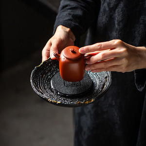 Guanlan Handmade Ceramic Teapot Stand Round Pottery <b>Tea</b> Tray For Kung Fu <b>Tea</b> <b>Set</b> Household Use Dehua Origin - Product Image 4