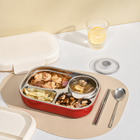Auslaufsicherer BPA-freier Mikrowellengeeigneter Edelstahl Meal Prep Behälter 3-Fach Bento-Box mit Sicherheitsverschluss für Büro und Schule