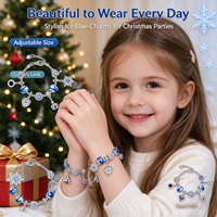 Kit de fabrication de bracelet porte-bonheur DIY pour calendrier de l'Avent de Noël, ensemble de bijoux perlés flocon de neige bleu argenté pour filles