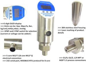 Interrupteur <span class=keywords><strong>de</strong></span> pression numérique pour pompe à eau avec affichage OLED UPS1, 4~20mA, Modbus, connecteur <span class=keywords><strong>5</strong></span> broches - Product Image 4