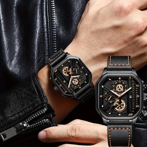 Reloj de Cuarzo QW149 de Lujo para Hombre, Deportivo, Resistente al Agua, Luminoso, Cronógrafo de 3 Agujas, Cuadrado, Moderno, con Correa de Cuero - Product Image 2