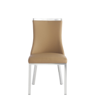Chaise de salle à manger à dossier incurvé, revêtement en similicuir brun clair, pieds en métal argenté, chaise de banquet pour hôtel