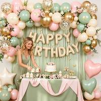 Kit d'arche de ballons pour fête d'anniversaire, comprenant des ballons lettres Joyeux Anniversaire vert crème à effet feuille d'aluminium et un rideau de pluie décoratif, fournitures de décoration en gros