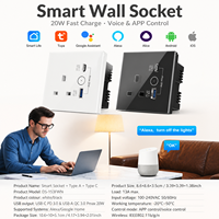 Prise murale intelligente OEM Tuya WiFi Zigbee 86x86 norme britannique avec USB Type C, surveillance de la consommation d'énergie et verrouillage enfant pour appareils électroménagers intelligents