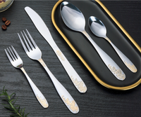 Ensemble de couverts de luxe en acier inoxydable 410 poli miroir, couteau de table, cuillère à dessert, cuillère à café pour hôtel et restaurant