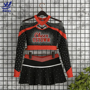 Conjunto <span class=keywords><strong>de</strong></span> Uniformes <span class=keywords><strong>de</strong></span> Porristas Personalizados en Negro, Rojo y Blanco con Pedrería Brillante, Trajes <span class=keywords><strong>de</strong></span> Porristas <span class=keywords><strong>de</strong></span> Manga Larga para Adultos - Product Image 2