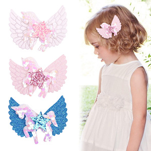 Pinza de Pelo Personalizada de Metal con Unicornio y Lazo de Estrella, Horquilla con Alas de Ángel Brillantes para Niñas, Accesorios Adorables para <span class=keywords><strong>el</strong></span> Cabello con Lentejuelas - Product Image 1