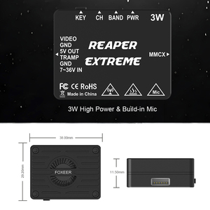 Transmisor de Video Foxeer Reaper Extreme 4.9~6G 3W 80CH VTx de Alta Potencia con Control Remoto Integrado para Kits de Drones RC - Product Image 6