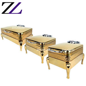 Stations <span class=keywords><strong>de</strong></span> buffet <span class=keywords><strong>de</strong></span> restauration <span class=keywords><strong>de</strong></span> luxe du Moyen-Orient plats <span class=keywords><strong>de</strong></span> shaffing plateau <span class=keywords><strong>de</strong></span> réchauffement des aliments décoration martelée hydraulique 9l or chauffe-plats - Product Image 1