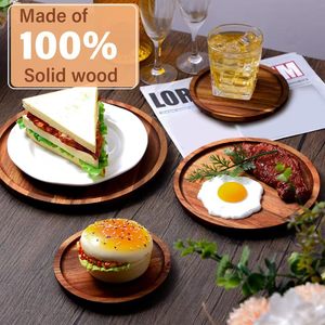 Cross-border wooden <b>trays</b>, Japanese minimalist acacia wood round dried fruit and <b>snack</b> plates, wholesale tabletop solid wood - Product Image 1