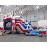 Château Gonflable Aquatique avec Toboggan, Maison de Rebond, Souffleur d'Air, Équipement de Jeu, Île de Jeux Combinée avec Toboggan - Meilleur Prix