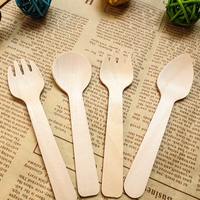 Kits de couverts jetables en bois de bouleau biodégradable et compostable, couleur naturelle, respectueux de l'environnement, avec cuillère, couteau et fourchette