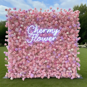 Parete Floreale Artificiale Bianca Avorio per Matrimoni Dalian Chermy OEM, 2,4m x 2,4m, con Rose Bianche 5D - Product Image 4