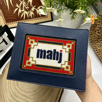 Nouvelle collection : Étui à tuiles de Mahjong brodé en PVC, étui à cartes personnalisé en cuir PU brodé, porte-cartes sur le thème du Mahjong