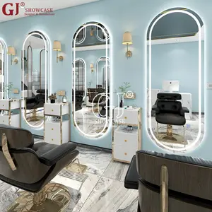 Mobilier de salon de coiffure miroir spécial avec lumières LED miroir de coiffure station de coupe de cheveux support de rangement pour outils