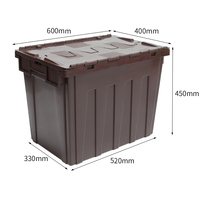 Bacs de rangement en plastique PP 600*400*450mm avec couvercle à charnière, boîtes de transport transparentes, empilables et emboîtables, conteneurs d'expédition personnalisés