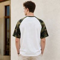 T-shirts surdimensionnés pour hommes en coton vintage lavé, style streetwear, avec manches raglan et imprimé camouflage, personnalisables OEM, pour tenue quotidienne
