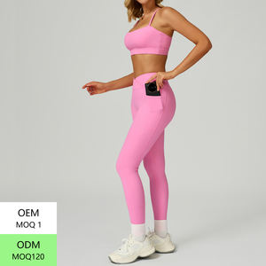 Set di Fitness per Lifting a vita alta da <span class=keywords><strong>donna</strong></span> europea americana completi da Yoga attillati a vita incrociata altamente elastici per l'estate - Product Image 4