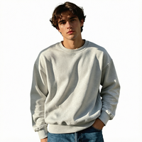 Sweat-shirt en molleton de coton épais pour homme, col rond, avec poignets et ourlet côtelés, uni, vente en gros pour les détaillants