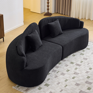 Shrink Wrapped Carton Curved Combination Sectional Three Seat Contemporary Textured Boucle Fabric Sofa <b>Bench</b> Modular - Product Image 6