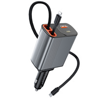 Vente en gros d'usine, chargeur de voiture 4 en 1, 78W, avec câble rétractable, USB type C, chargeur rapide, téléphone, best-seller pour iPhone Pro Max