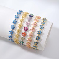 Bracelet élégant en cristal CZ, motif floral, plaqué or 18 carats, zircon cubique arc-en-ciel coloré, bracelet tennis délicat pour femmes