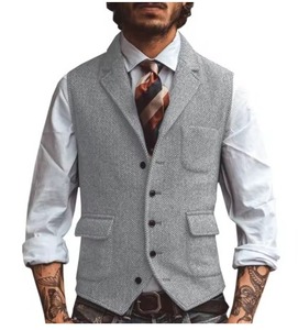 Chaleco Nuevo para Hombre al por Mayor, Color Marrón, con Solapas y Diseño Espigado |   Traje y Chaleco <span class=keywords><strong>de</strong></span> <span class=keywords><strong>Novio</strong></span> para Boda - Product Image 2