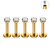 Anting-anting tusuk titanium F136 grosir, zircon 2-4mm, labret ulir dalam 16G, untuk bibir, telinga, tragus, perhiasan tindik tubuh