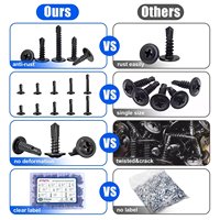 450 pièces # 8 # 10 kits d'assortiment de vis autoperceuses en acier inoxydable 410, vis à tête cylindrique pour tôles, 6 tailles pour métal, noir