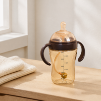 Biberon en silicone personnalisé de 300 ml avec tétine en silicone liquide, poignée, paille et bille lestée