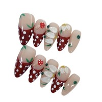 10pcs Kuku Palsu Buatan Tangan Model Runcing Gradasi dengan Hiasan Manik Emas, Kuku Palsu Almond Gaya Prancis Y2k yang Elegan dan Mudah Dipakai dengan Lem