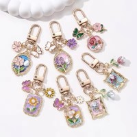 Article populaire : Porte-clés vintage en émail à motif floral, breloque florale peinte à l'huile avec accents décoratifs