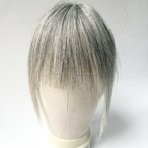 Franges à clips en cheveux humains sel et poivre, postiche pour personnes âgées - Product Image 5