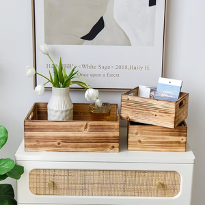 Caisses en bois avec poignées pour présentation, organisateur de maison, ensemble de caisses en bois pour rangement de garde-manger, boîte de rangement en bois blanc - Product Image 4