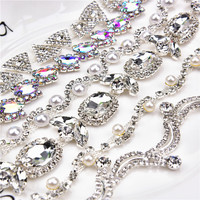 Chaîne fantaisie en strass soudés, forme de croissant, œil de cheval, couleur AB, couture, ceinture de robe de mariée, accessoires vestimentaires, décoration de bijoux DIY