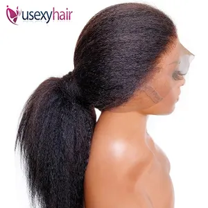 13*4 Ready To Ship Kinky Straight Human Hair Wigs Glueless Yaki Straight 360 Transparent Lace Wig Kinky Straight Lace Front Wig