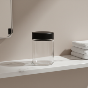 Pot en verre cylindrique avec couvercle à vis noir pour le stockage de produits de soin personnel, pot en verre avec couvercle en plastique, pot cosmétique rond en verre avec couvercle noir - Product Image 1