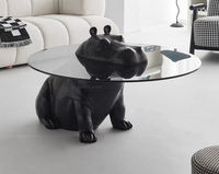 Table basse hippopotame design nordique moderne, meuble en verre créatif en forme d'animal pour salon