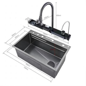 Évier de cuisine luxueux à cuve unique en acier inoxydable, robinet cascade multifonctionnel et tendance, armoires de cuisine économiques - Product Image 4