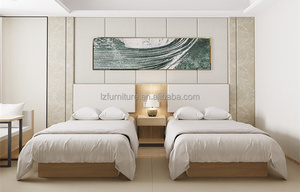 Juego de Cama de Madera con Plataforma para Hotel, Tamaño Queen/King, con Cabecera Tapizada Integrada y Mesitas de Noche, para Dormitorios de Hotel de 3 Estrellas - Product Image 3