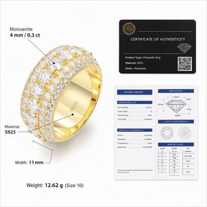 Hip Hop Iced 925 Silver Gold Plated VVS Moissanite GRA Rapper Dazzling Sparkly Eternity Band <b>Ring</b> <b>Men</b> Luxury - Product Image 6
