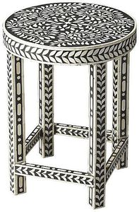 Handmade Bone Inlay Small Pedestal Table / Stool Custom Color Bone Inlay Decorative Side Table - Product Image 3